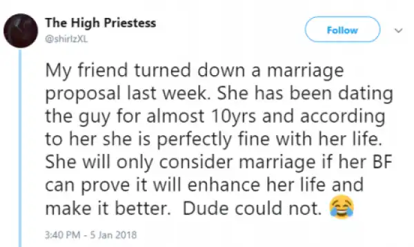 Lady Rejects Marriage Proposal From Her Boyfriend Of 10 Years. See Her Reason